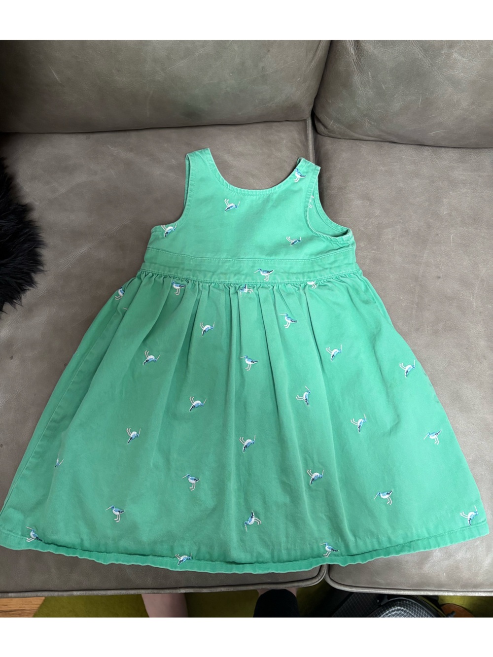 L.L Bean Green Embroidered Bird Cotton Dress